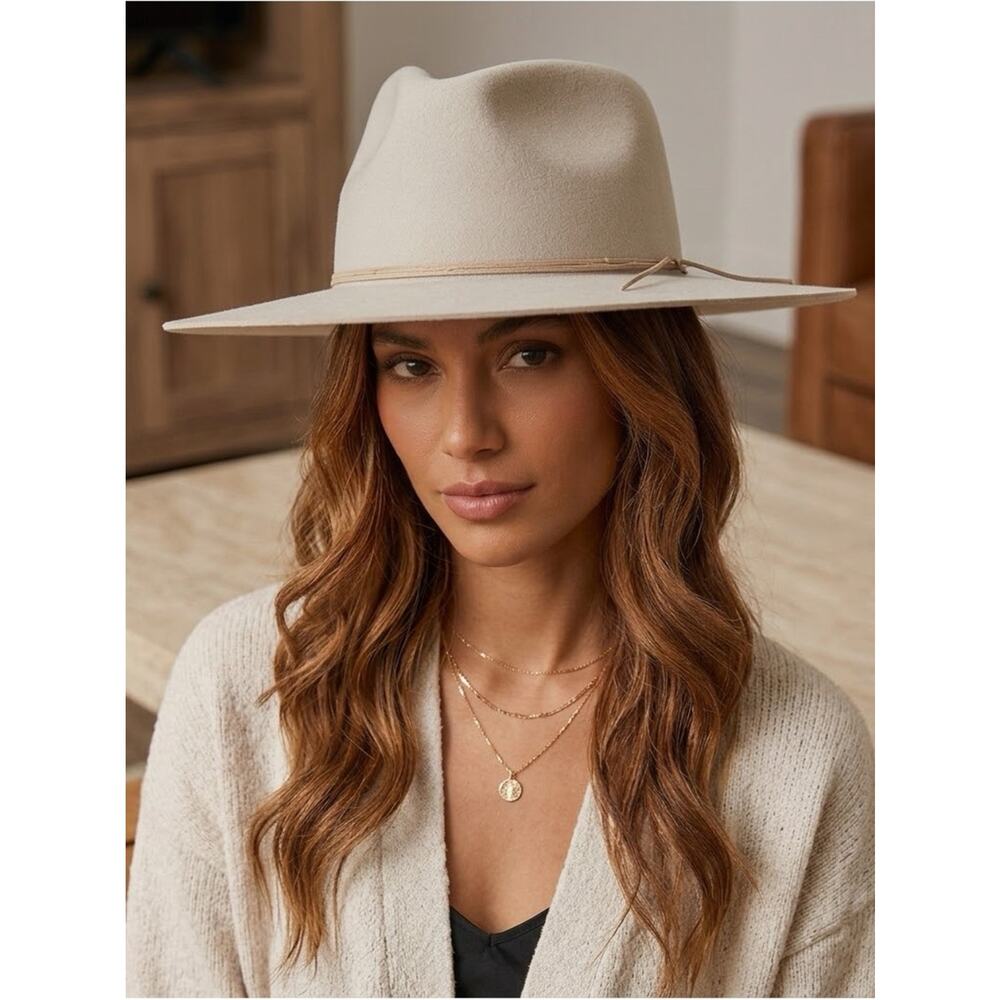 Patina The Aria Tan Wool Fedora Western Hat Handcrafted Wide Brim S